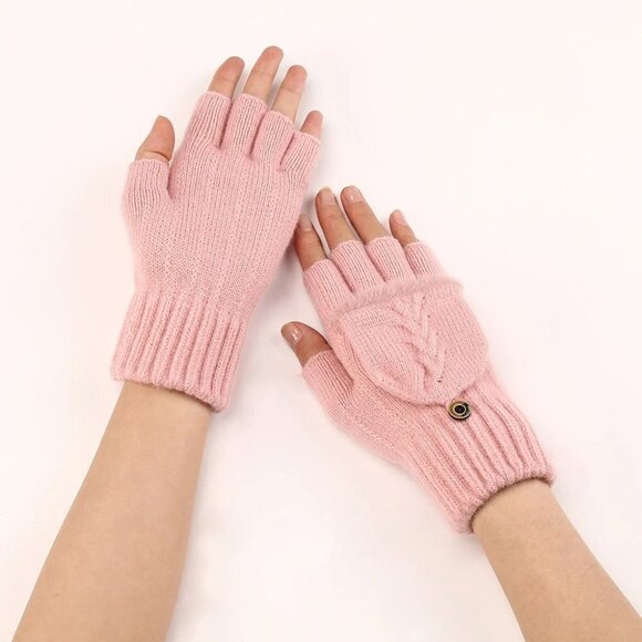 NEW Fingers Free Wool Gloves Women Knitted Flip Fingerless Exposed Finger - Picture 4 of 9